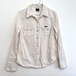 LUCKY BRAND White ish Corduroy Faux Pearl SNAP Western " Button Down " Shirt XL